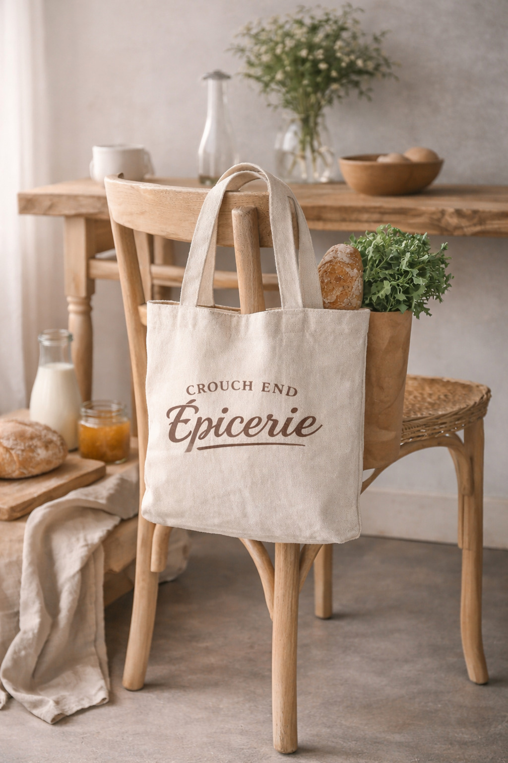 A breakfast basket on a table